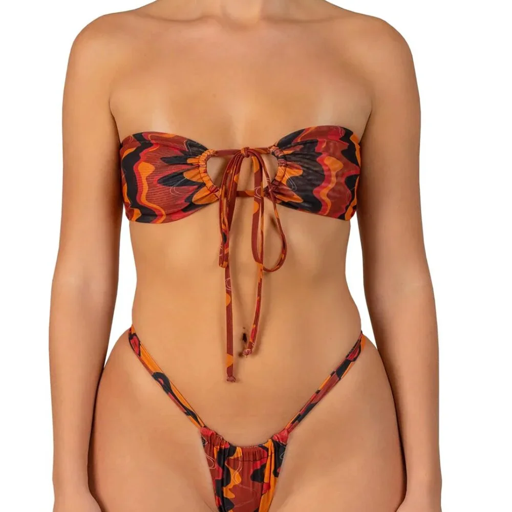 Gonza Bandeau Top loro print mesh womens Red small swim vacation abstract funky - Picture 4 of 5
